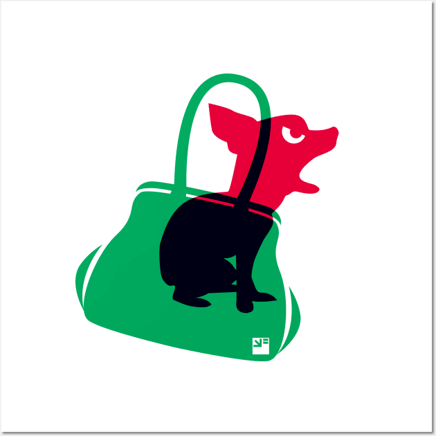 Angry animals: chihuahua in little green bag Wall Art by VrijFormaat